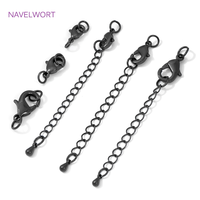 Jewelry Making Brass - Black Color Brass Lobster Clasp&Extender Chain,Clasp