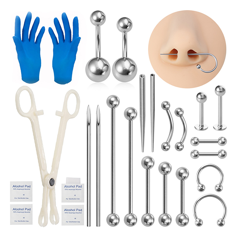 Jewelry Making Needle Nose Pliers - Body Piercing Kit Surgical Steel Threaded
